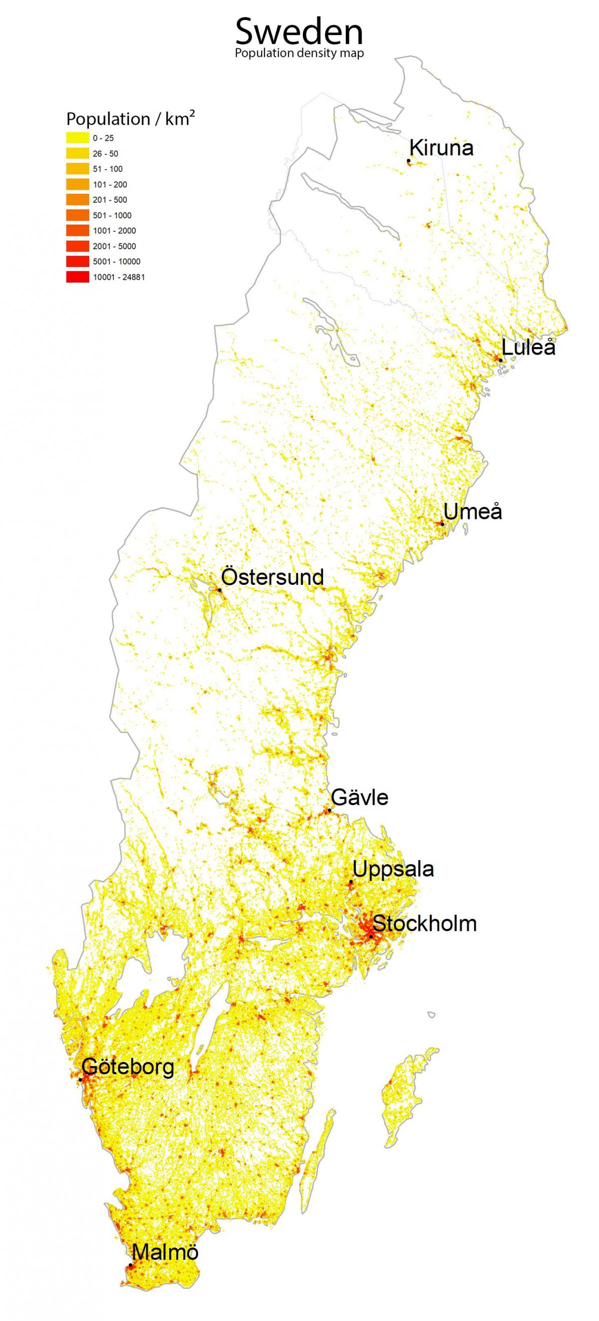 Mapa de densidade da Suécia