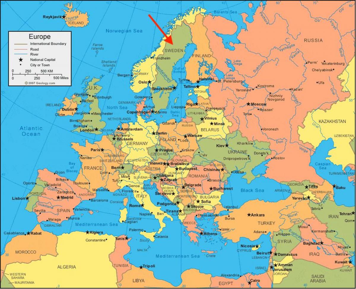Localização da Suécia no mapa da Europa do Norte